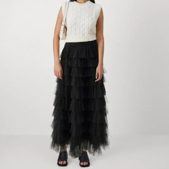 Dresses & Skirts - Tiered Tulle Maxi Skirt Black